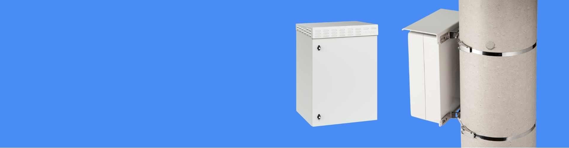 Pole-mounted outdoor electrical enclosure with stainless steel mounting brackets