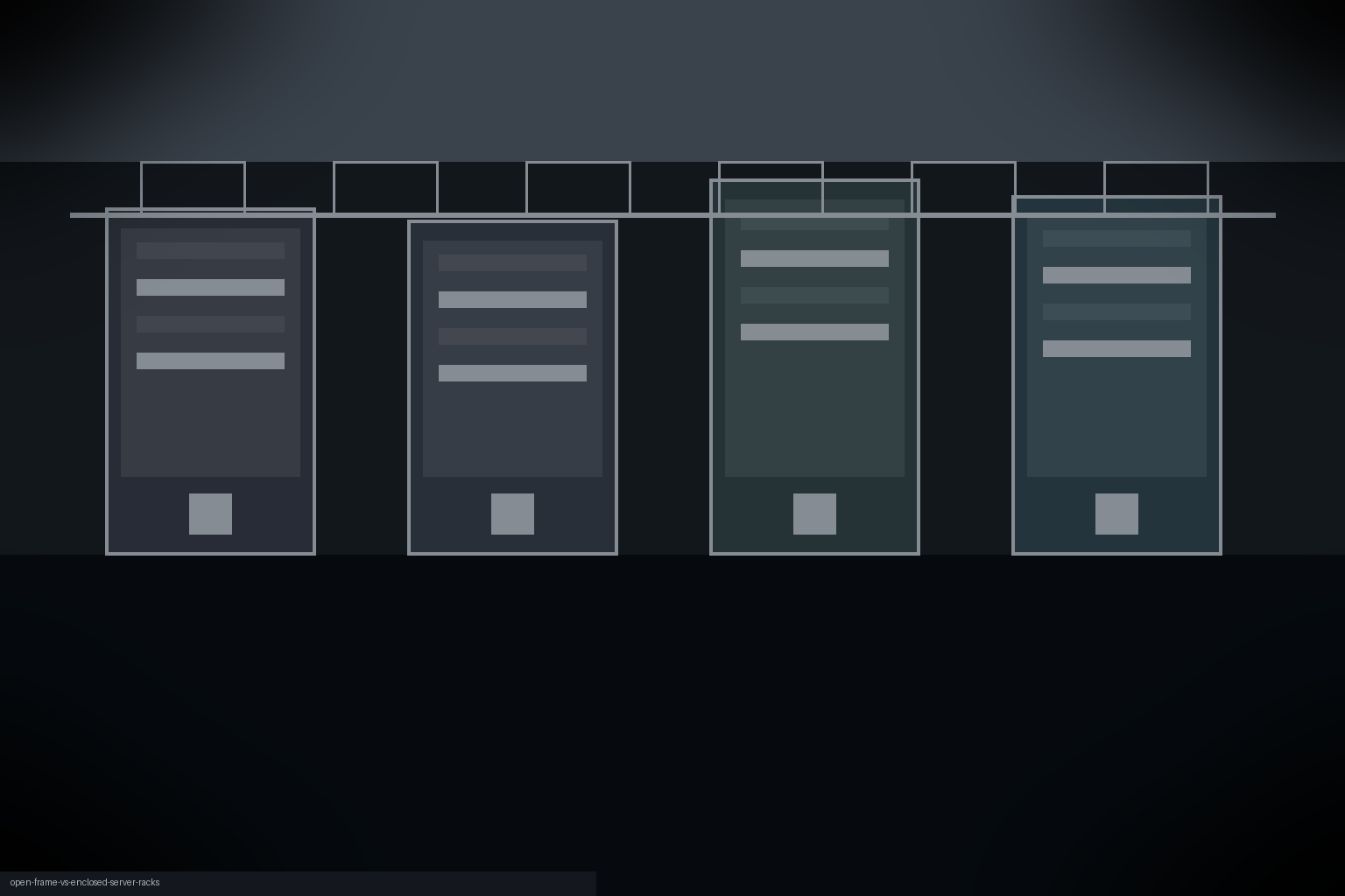 Open frame versus enclosed 19 inch server rack