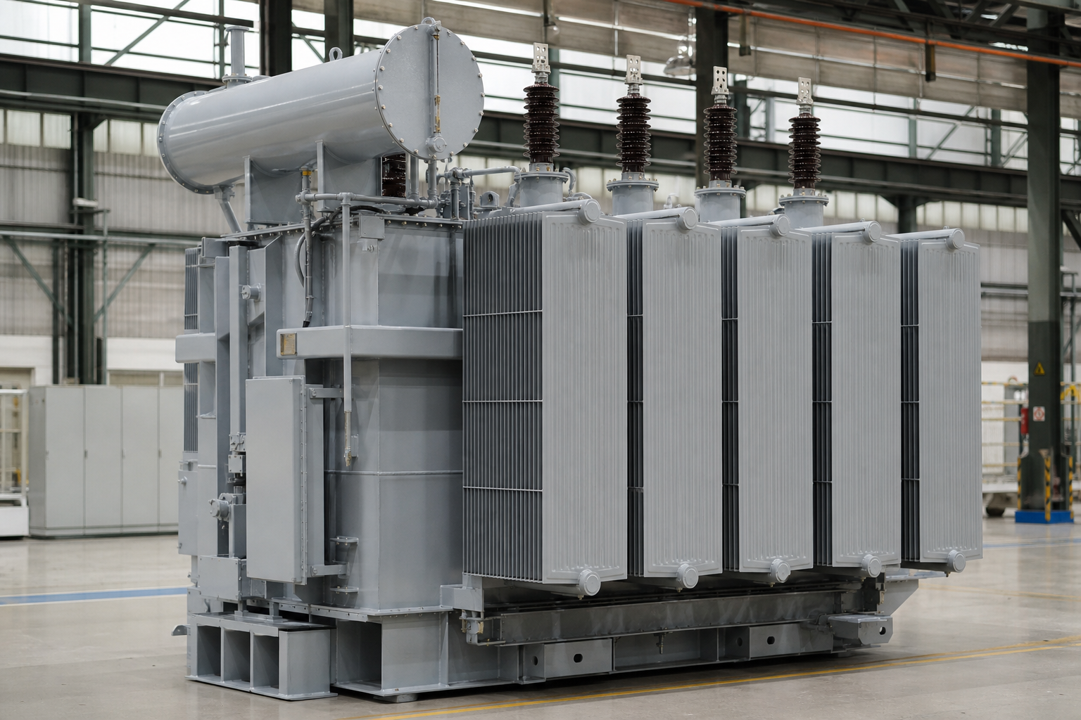 1000 kVA Transformer Guide: Ratings, Currents, Installation, and Cost Factors 1 1000 kVA power transformer with cooling radiators and high voltage bushings