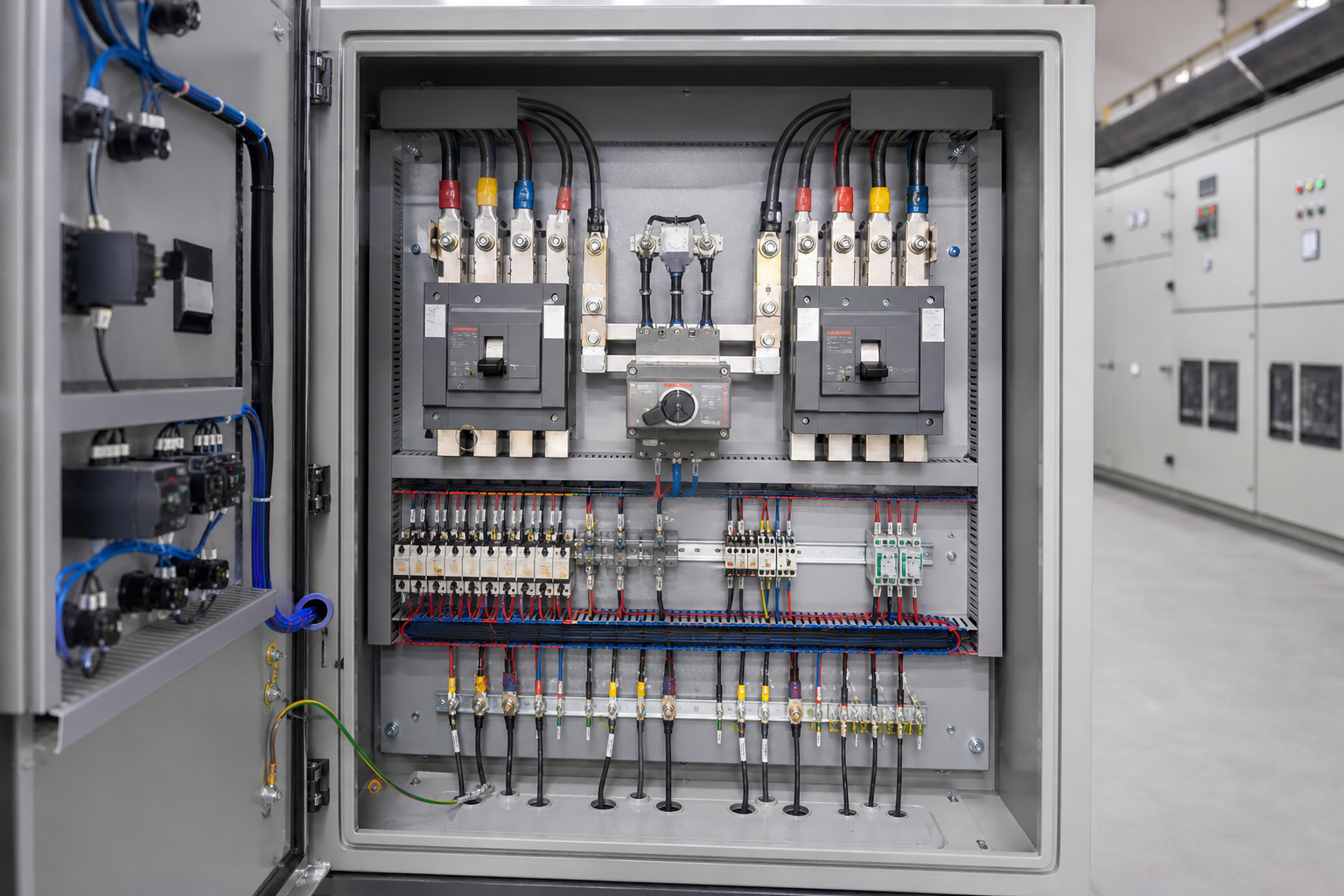 Automatic transfer switch panel with dual supply breakers