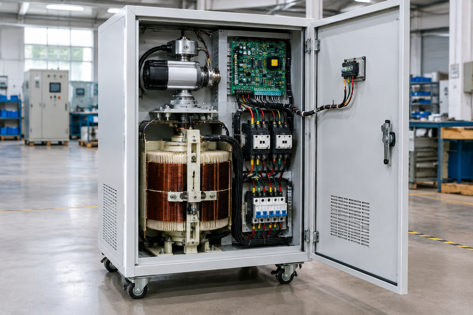 Industrial Voltage Stabilizer Selection Guide 2 Automatic voltage stabilizer components inside the cabinet
