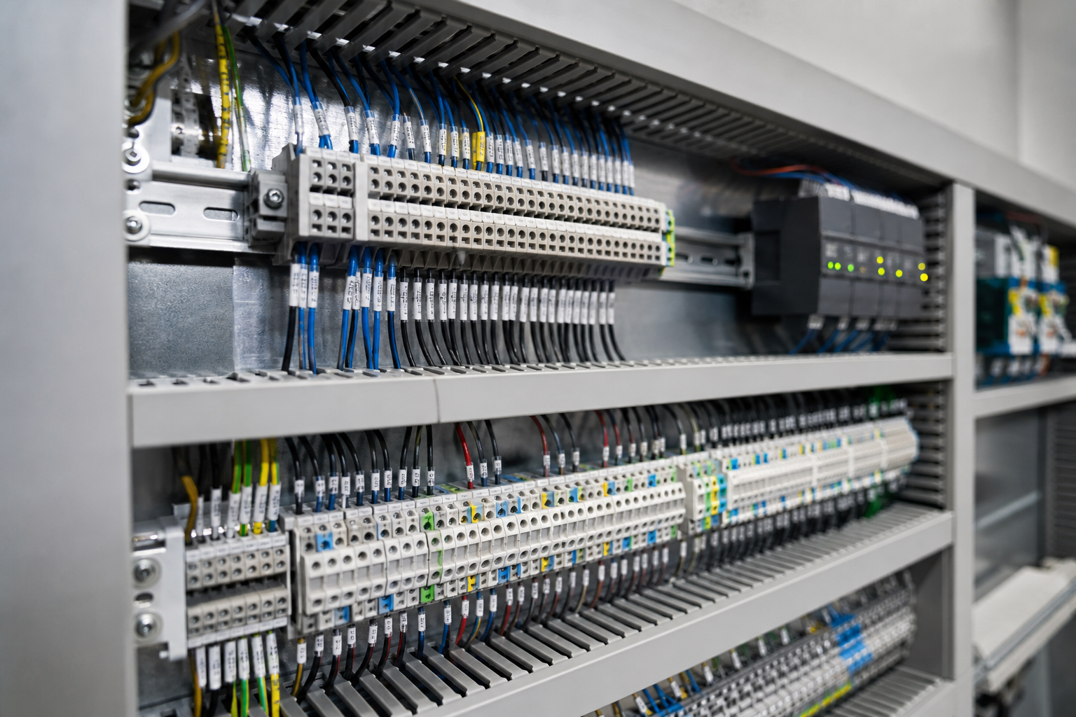 How to Read Industrial Wiring Diagrams: Symbols, Types, and Methods 1 Close-up of industrial control panel wiring with labeled wires, terminal blocks and wire ducts