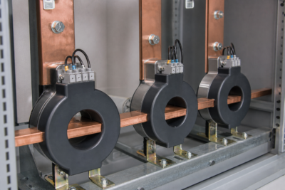 Current transformer CT units mounted on copper busbars in switchgear