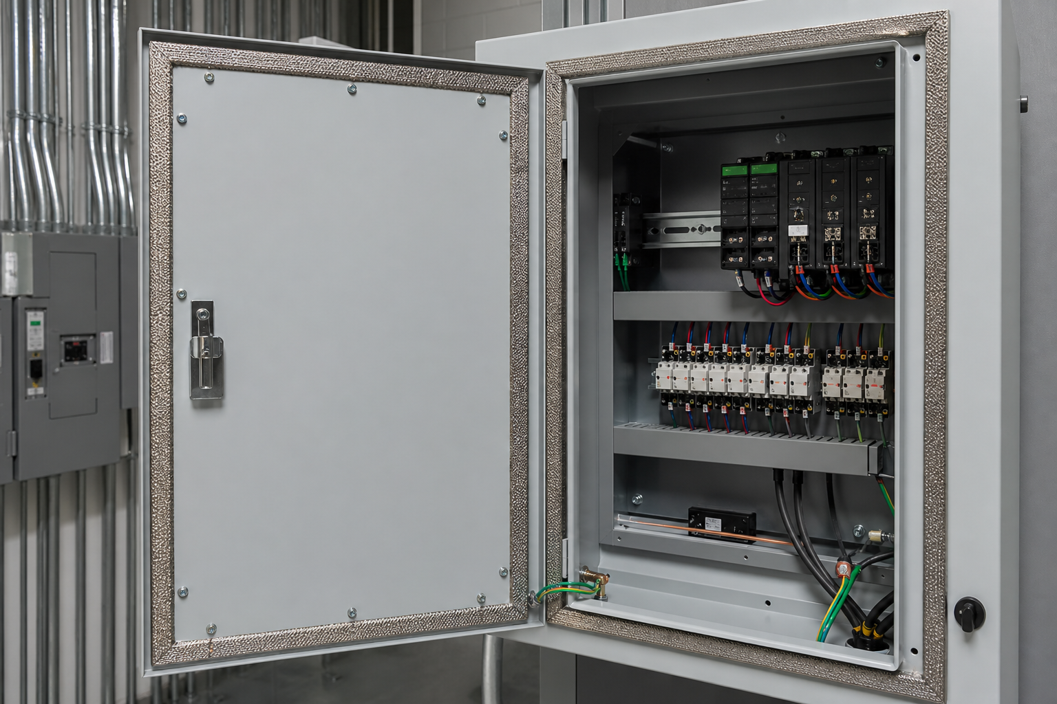 EMI shielding gasket around an electrical enclosure door
