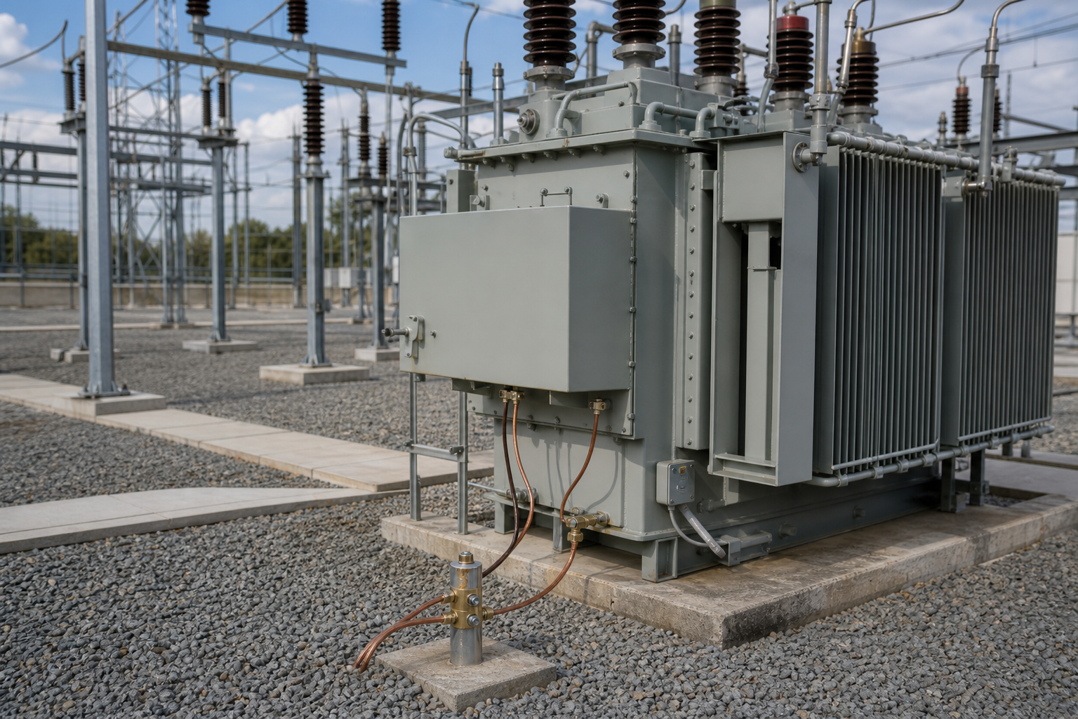 Grounding transformer installed in an electrical substation yard